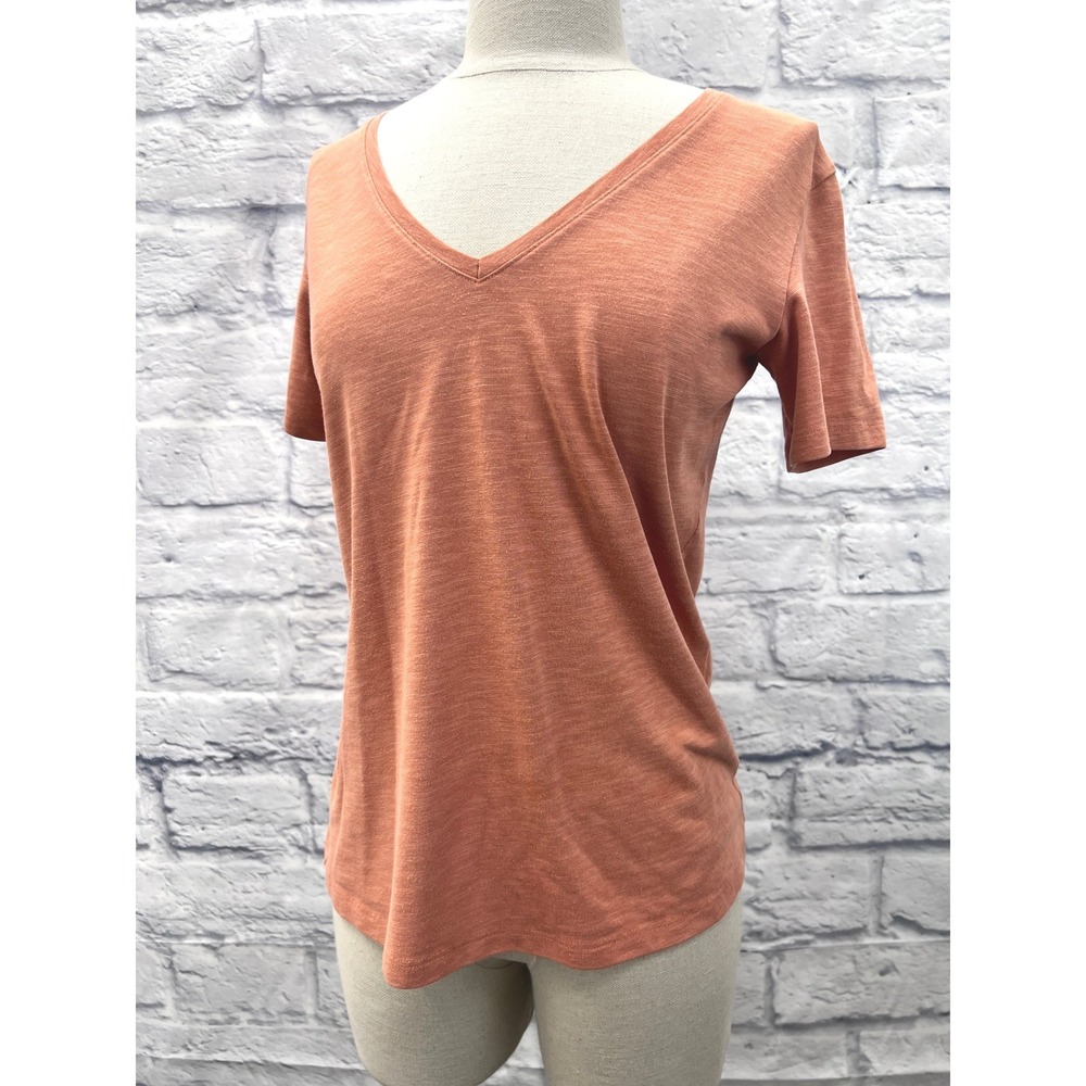 Theory V-Neck Tee Women Size S Orange Excellent Slub Knit Short Sleeve Top